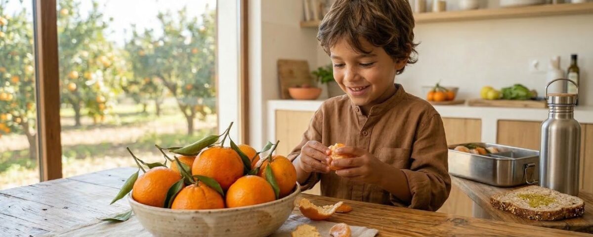 Niño comiéndose una mandarina