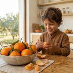 Niño comiéndose una mandarina