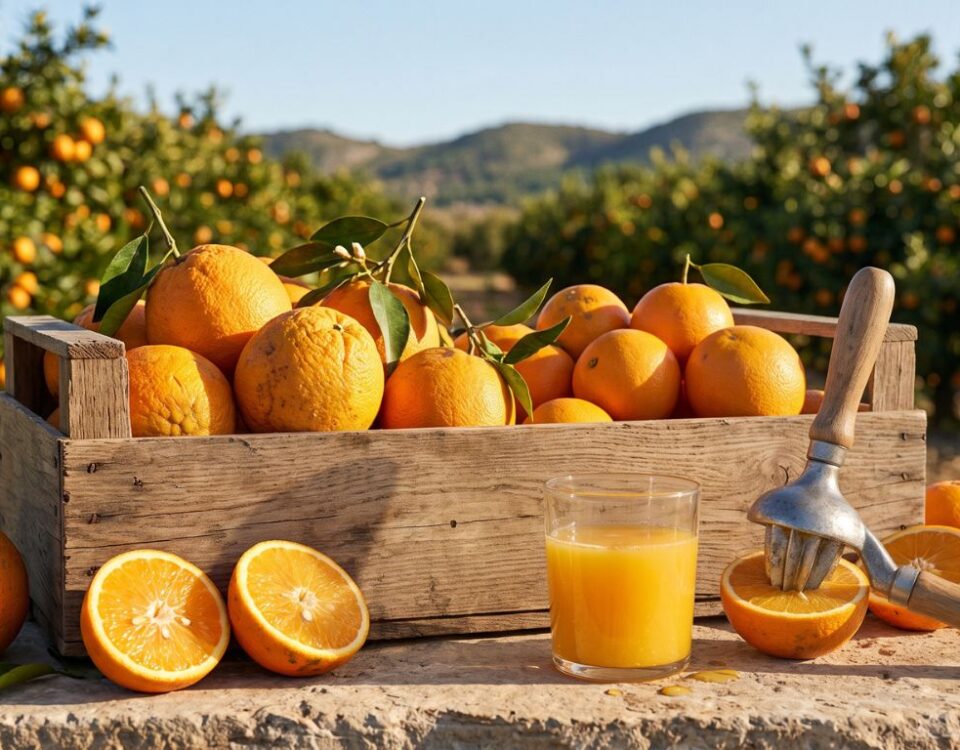 Naranjas de mesa y naranjas de zumo en campo